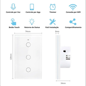 Interruptor Inteligente de Iluminação Touch - Bivolt Compatível Alexa Google Home