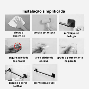 Porta Tolhas Preto Minimalista Fácil Intalação