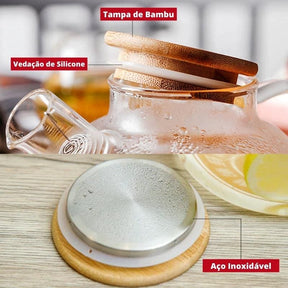 Bule de Vidro Borossilicato com Tampa de Bambu Houss