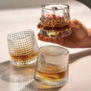 Copo de Whisky Cristal Rotativo com Base de Madeira Houss
