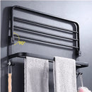 Suporte Duplo de Toalha Preto Fosco Dobrável com Gancho Houss