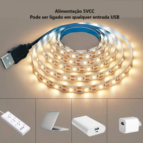 Fita LED Iluminação e Decoração Com Adesivo Dupla Face USB - Ideal Para TV´s