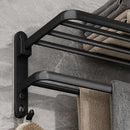 Suporte Duplo de Toalha Preto Fosco Dobrável com Gancho Houss