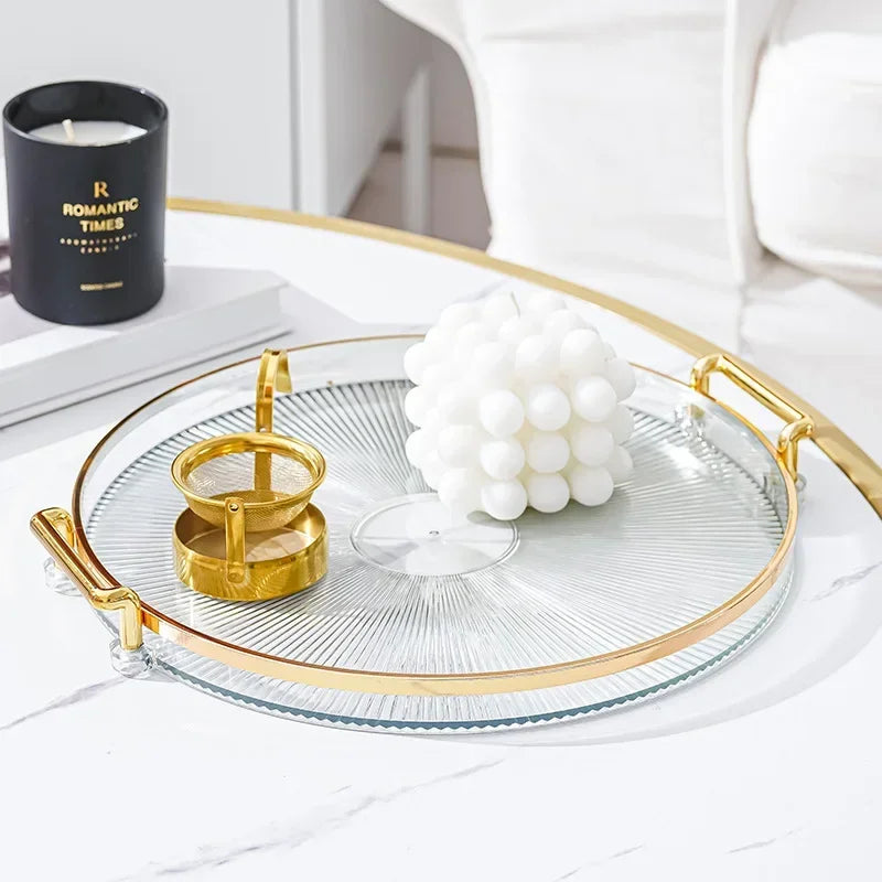 Bandeja Redonda Sala e Cozinha Com Detalhes Dourados Houss